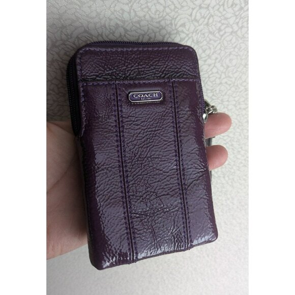 Coach Patent Leather Small Vertical Wristlet Pouch Purple Silver - Picture 11 of 11